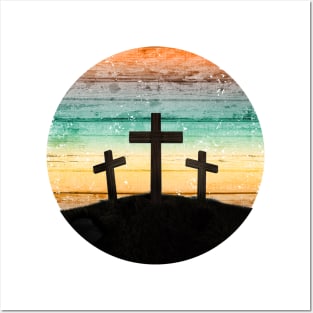 Christian Calvary Cross Sunset Vintage Posters and Art